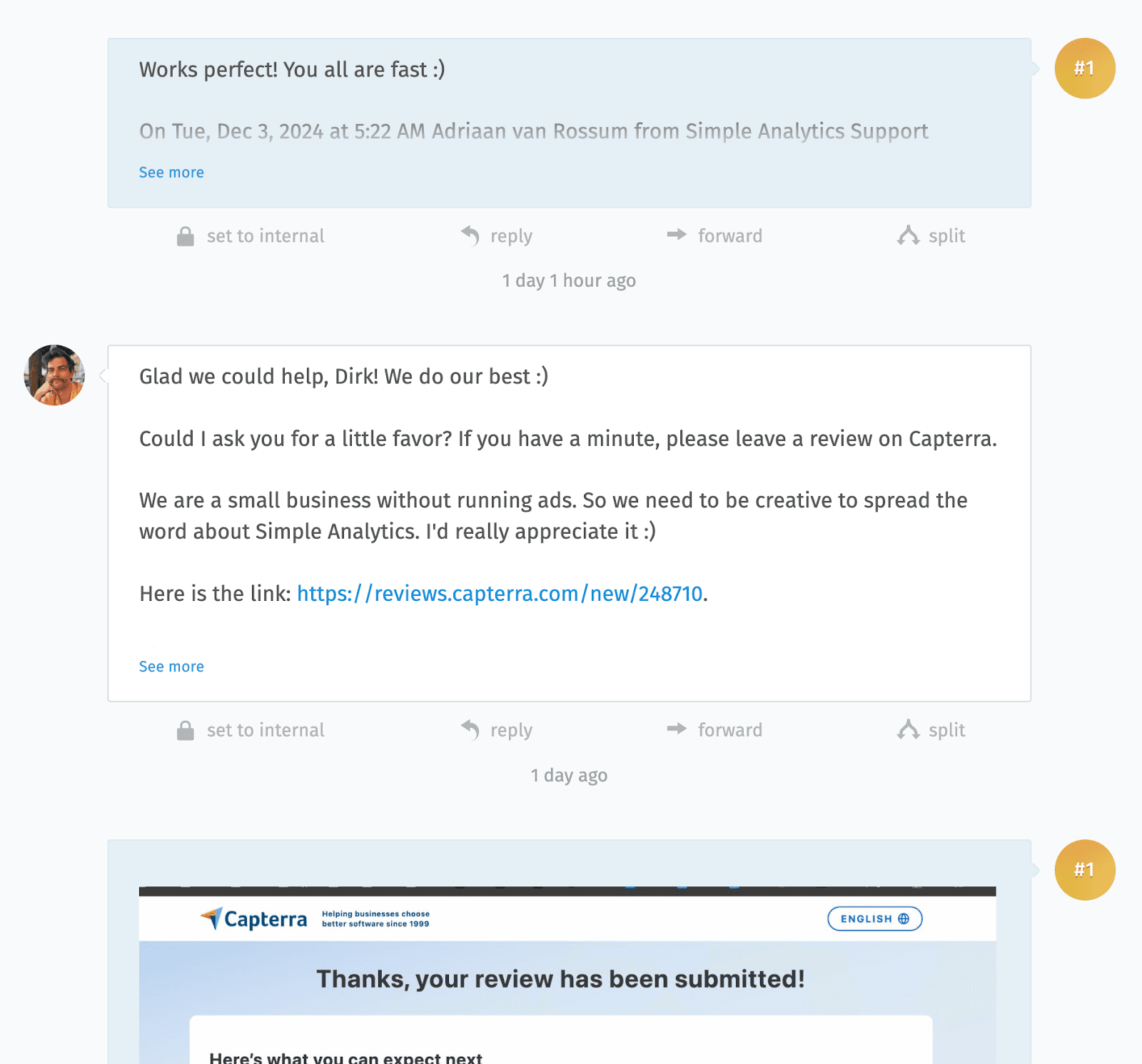 Ask for a review after helping customers