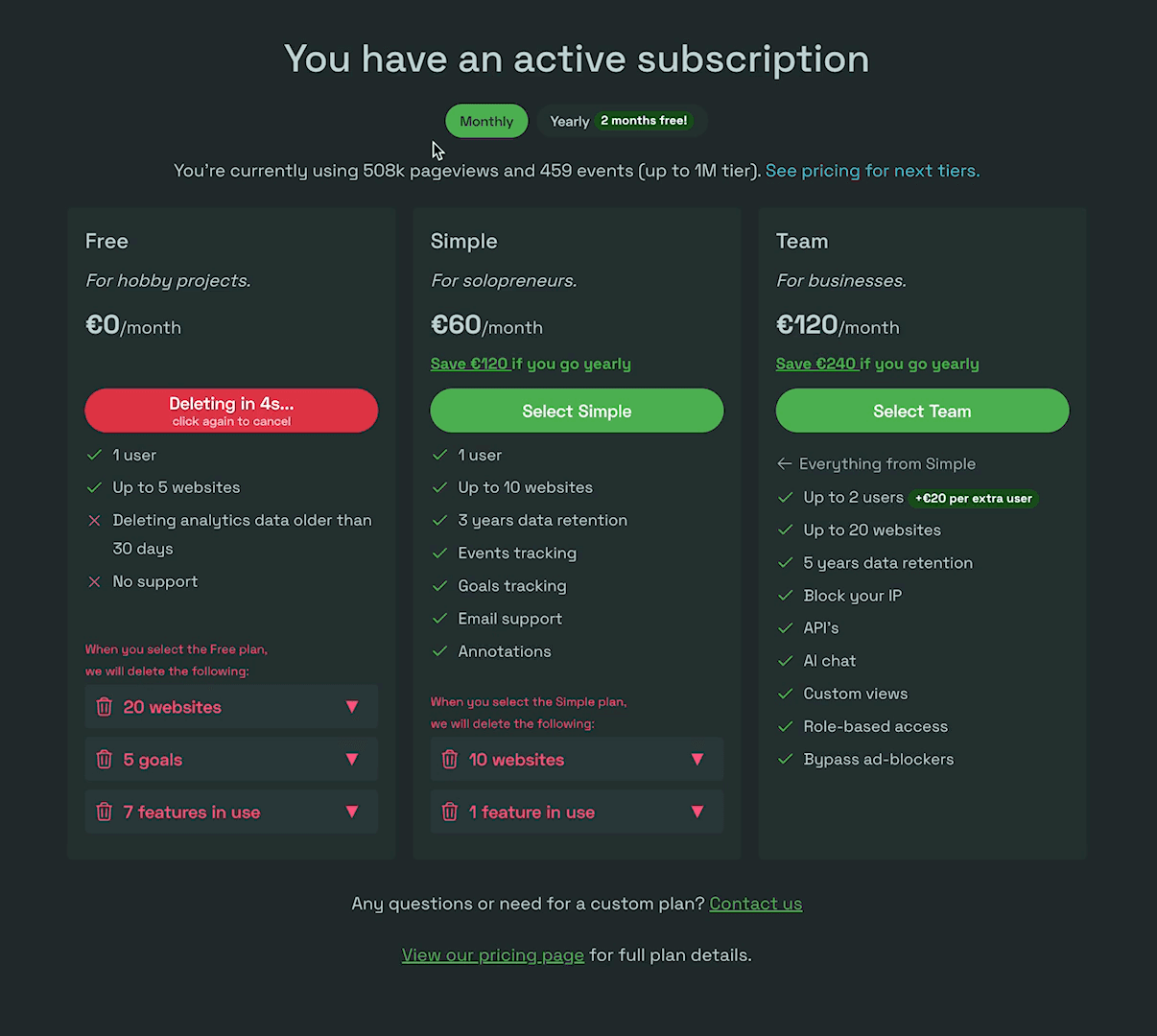 Deleting data in seconds when choosing Free